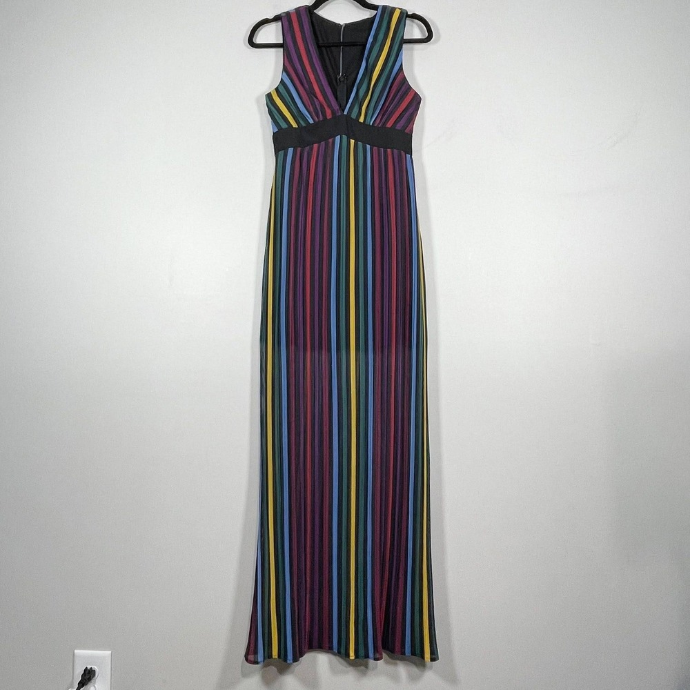 BCBGeneration‎ Rainbow Stripe Maxi Dress Womens 2 Mesh Whimsigoth Going Out Y2K